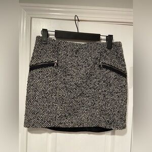 Zara Size S Black White Tweed Wool Blend Lined A Line Mini Skirt Zip Pockets